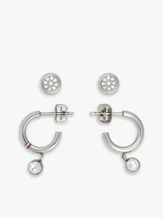 クリスタルアクセント フープ＆スタッド イヤリングセット