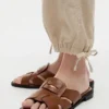 リネン・コットン混紡 プルオンパンツ
