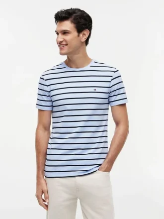 エクストラスリム ストライプ ストレッチコットン Tシャツ