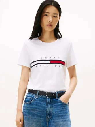 刺繍入りフラッグストライプロゴTシャツ