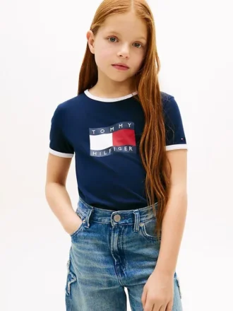 キッズ ウェービーフラッグロゴ リンガーTシャツ