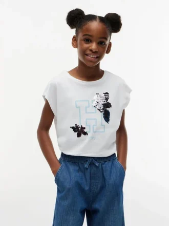 キッズ フリップ・シークイン・フローラル・ロゴ Tシャツ
