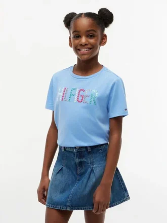 キッズ用 スパンコール ヒルフィガー ロゴ Tシャツ