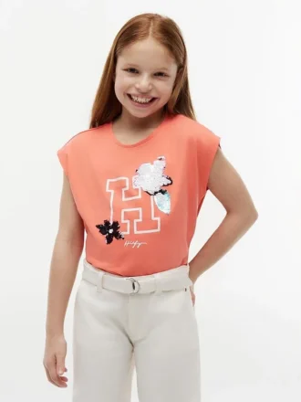 キッズ フリップ・シークイン・フローラル・ロゴ Tシャツ