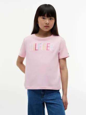 キッズ用 スパンコール ヒルフィガー ロゴ Tシャツ