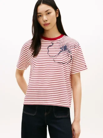 アブストラクト・フローラルプリント・ストライプTシャツ