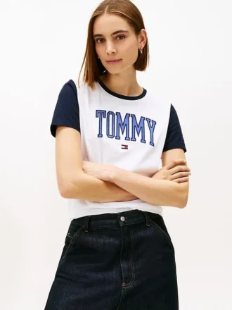 バーシティ トミー ロゴ リンガーTシャツ