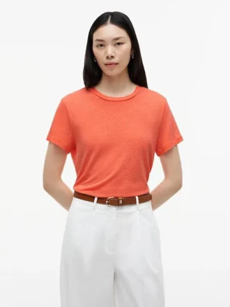 リネン混紡クルーネックTシャツ
