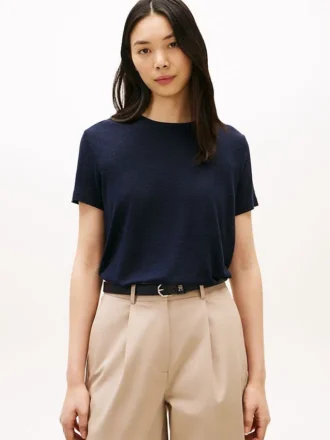 リネン混紡クルーネックTシャツ