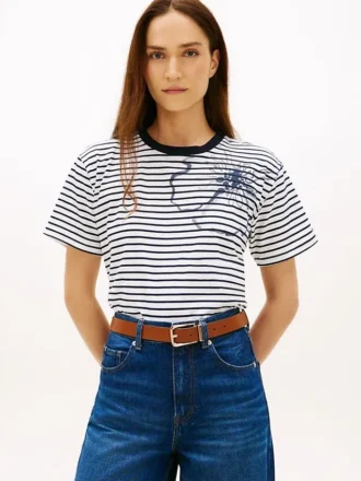 アブストラクト・フローラルプリント・ストライプTシャツ
