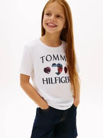 キッズ シーキン ハート ロゴ Tシャツ