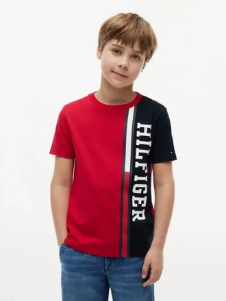 キッズ 縦ストライプ カラーブロック ロゴ Tシャツ
