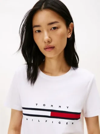 刺繍入りフラッグストライプロゴTシャツ