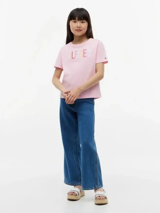 キッズ用 スパンコール ヒルフィガー ロゴ Tシャツ