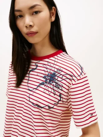 アブストラクト・フローラルプリント・ストライプTシャツ