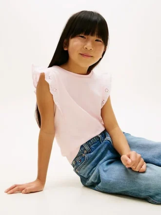 キッズ用刺繍入りアイレット・フラッターTシャツ