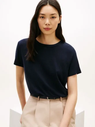 リネン混紡クルーネックTシャツ