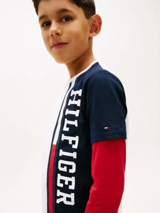 キッズ 縦ストライプ カラーブロック ロゴ Tシャツ