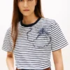 アブストラクト・フローラルプリント・ストライプTシャツ