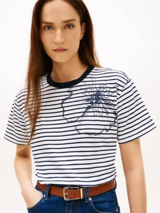 アブストラクト・フローラルプリント・ストライプTシャツ