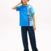 キッズ 縦ストライプ カラーブロック ロゴ Tシャツ