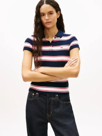Tommy Jeans スリムフィット リブニット ポロシャツ