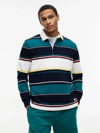 Tommy Jeans リラックス ストライプ ラグビー ポロシャツ