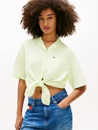 Tommy Jeans タイフロント リネンブレンドシャツ