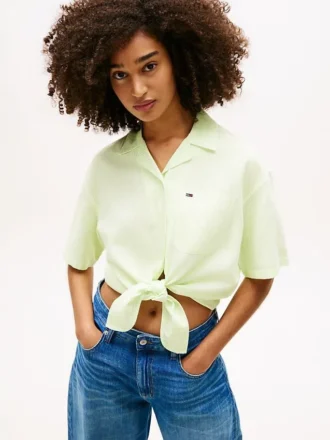 Tommy Jeans タイフロント リネンブレンドシャツ
