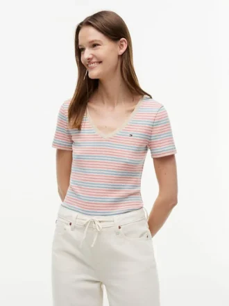 Vネック ストライプ フェイバリット Tシャツ