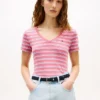ストライプ柄Vネック「フェイバリット」Tシャツ