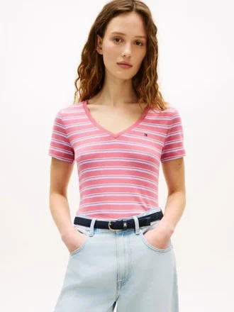 ストライプ柄Vネック「フェイバリット」Tシャツ