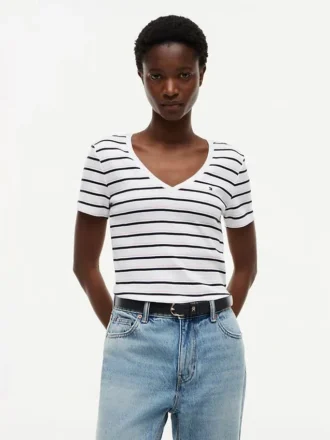 ストライプ Vネック フェイバリット Tシャツ