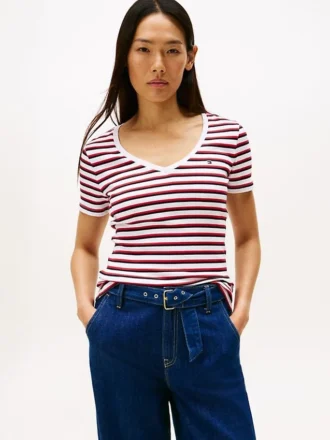 Vネック ストライプ フェイバリット Tシャツ