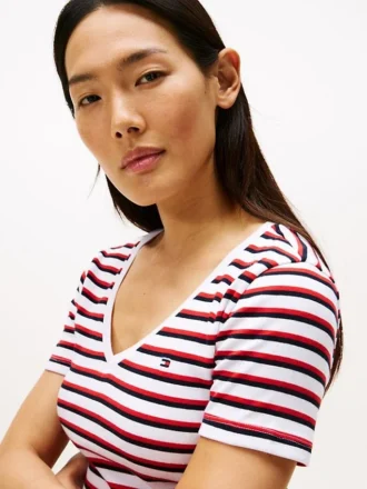 Vネック ストライプ フェイバリット Tシャツ