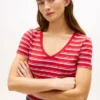 ストライプ柄Vネック「フェイバリット」Tシャツ
