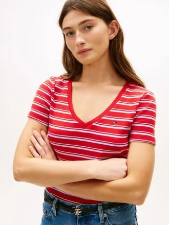 ストライプ柄Vネック「フェイバリット」Tシャツ